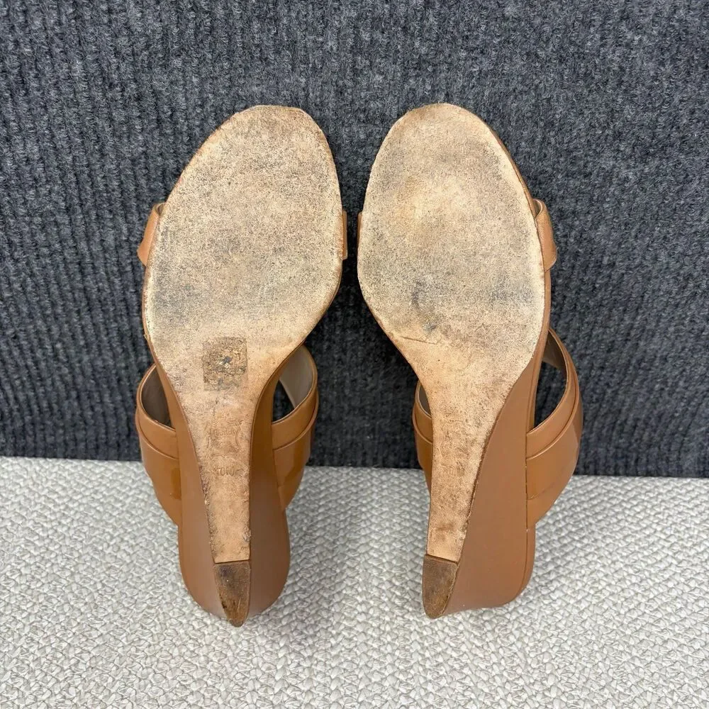 Tory Burch Gigi Wedge Sandals Strap Brown Leather Women’s 10 M